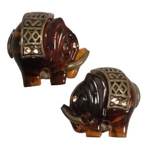 Cute Fat Elephant Earrings  - Tortoise Shell Look
